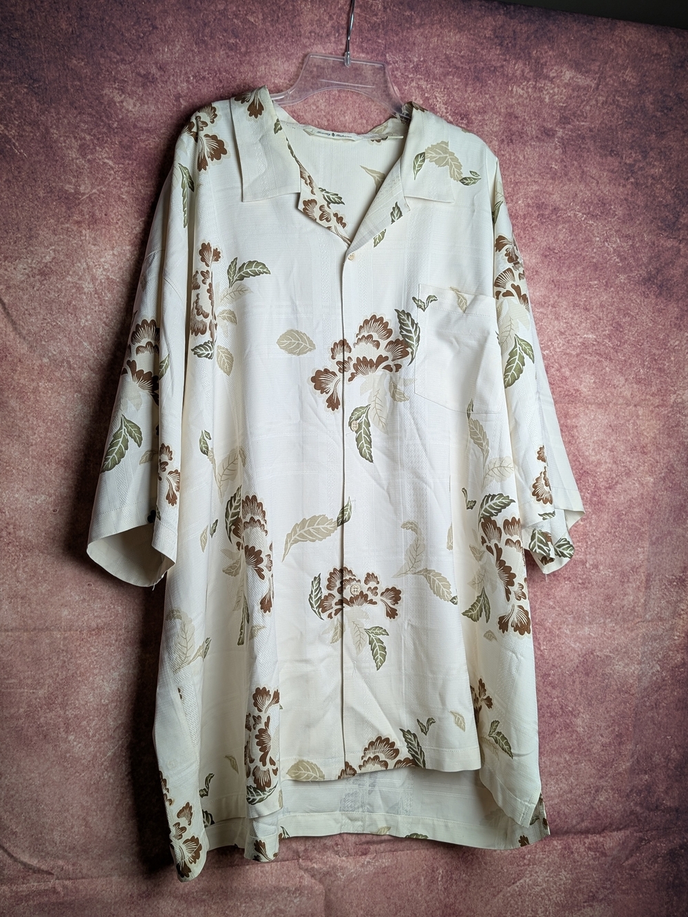 Tommy Bahama Men's XXL 100% Silk Floral Hawaiian Camp Shirt Neutral